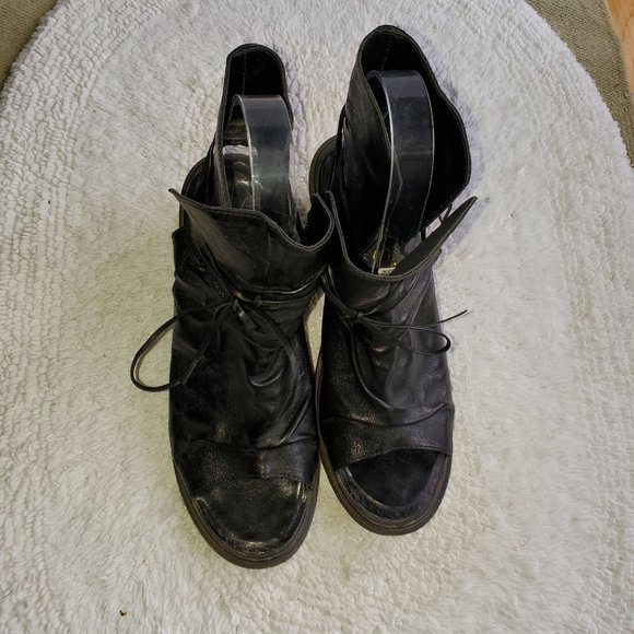 Shoto Handmade Italian Ruched Peep Toe Leather Ankle Booties 36/7 - Picture 3 of 8